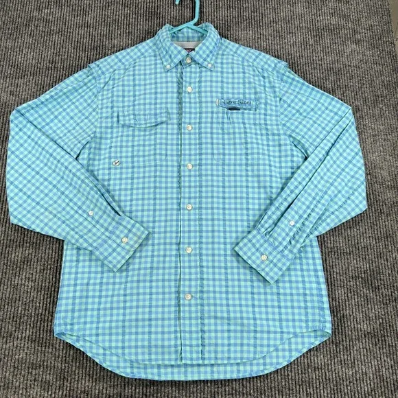 Vineyard Vines Mens Harbor Shirt Small Blue Green Check Long Sleeve Button Down - Picture 3 of 14
